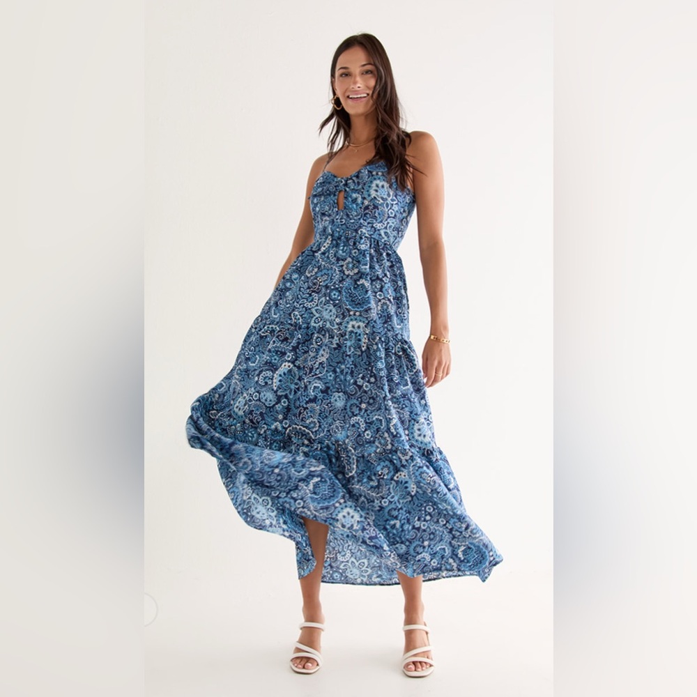 New Francesca’s Michele Tie Floral Blue Maxi Dress